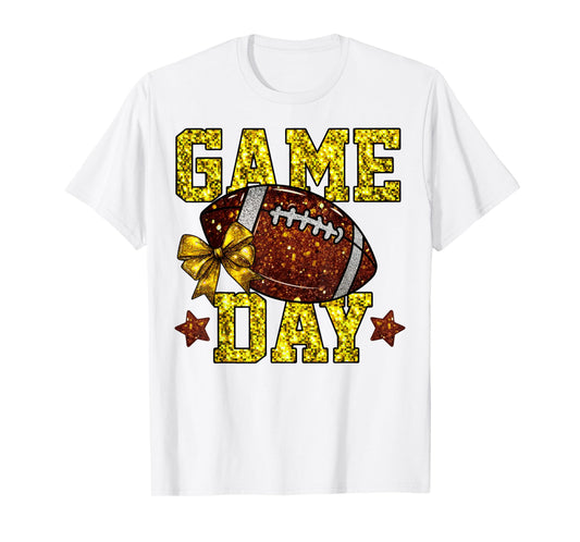 Game Day Football Season Football Mama Gold Bow Cheer Girls T-Shirt