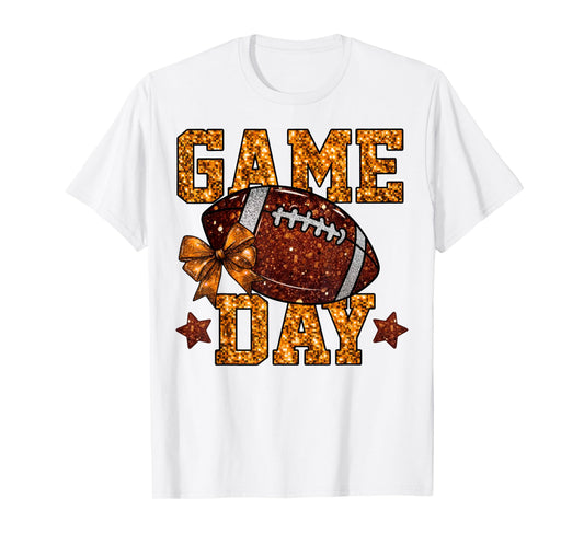 Game Day Football Season Football Mama Orange Bow Cheer Girl T-Shirt