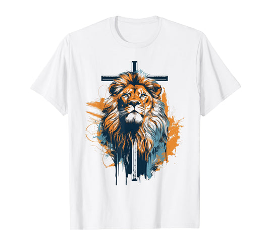 Christian Cross Lion of Judah Religious Faith Jesus T-Shirt