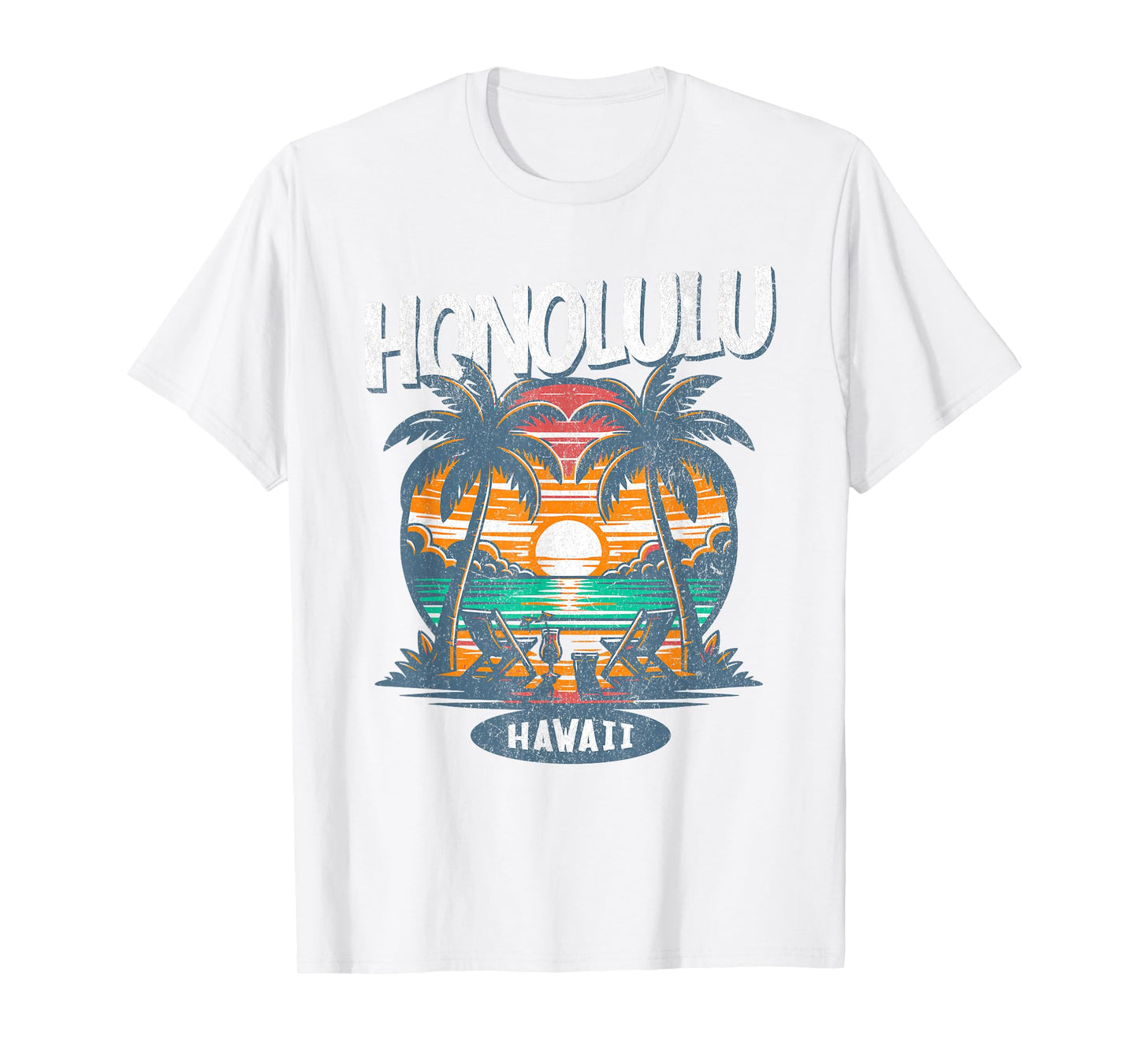 Honolulu Hawaii Beach Sunset Vintage Tropical Hawaiian Retro T-Shirt for Men Women Kids