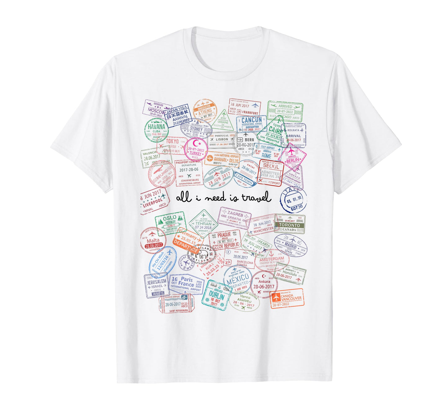 All I Need Is Travel Passport World Stamps Travel Airplane T-Shirt