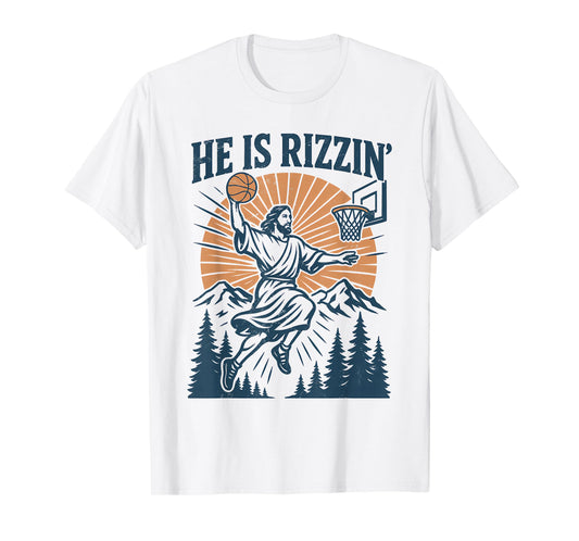 He Is Rizzin Funny Basketball Meme Design Men Kids T-Shirt