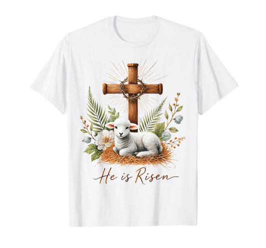 True Easter He is Risen Lamb Crown of Thorn Cross Palm Jesus T-Shirt