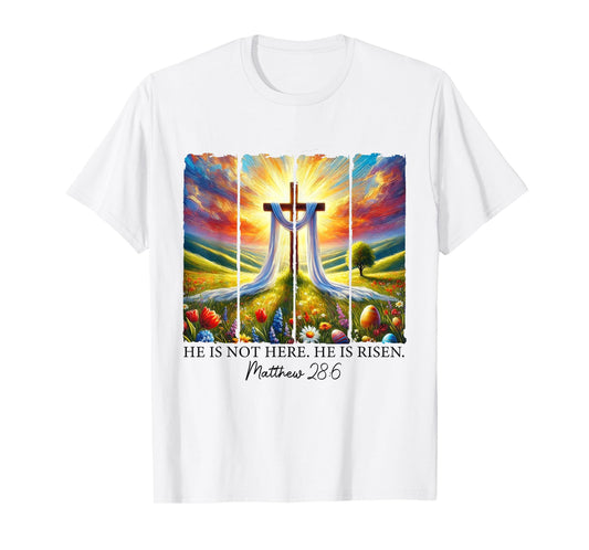 He Is Risen Cross Faith Resurrection Jesus Easter Christian T-Shirt