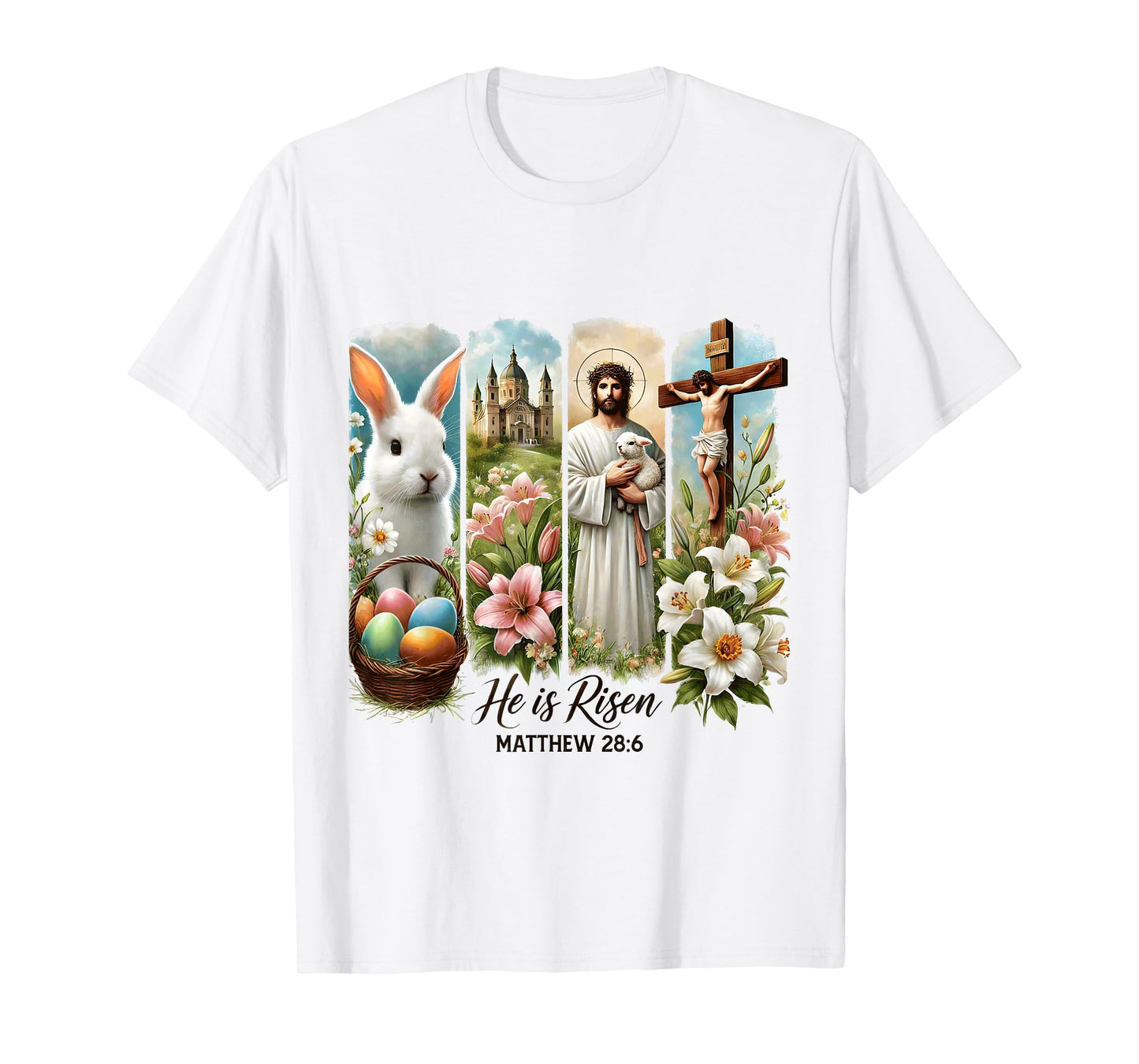 Jesus He Is Risen Christian Happy Easter Kids Women Girls T-Shirt
