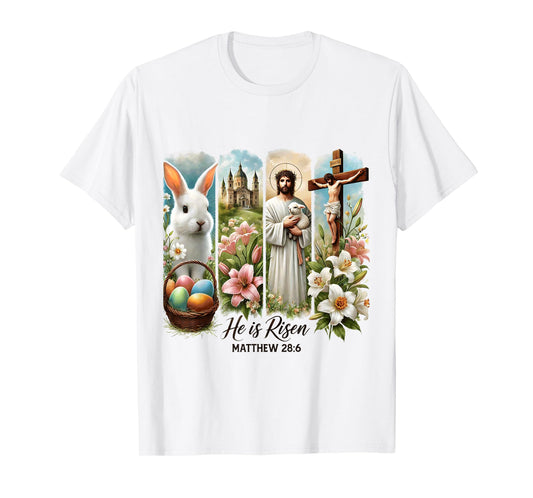 Jesus He Is Risen Christian Happy Easter Kids Women Girls T-Shirt