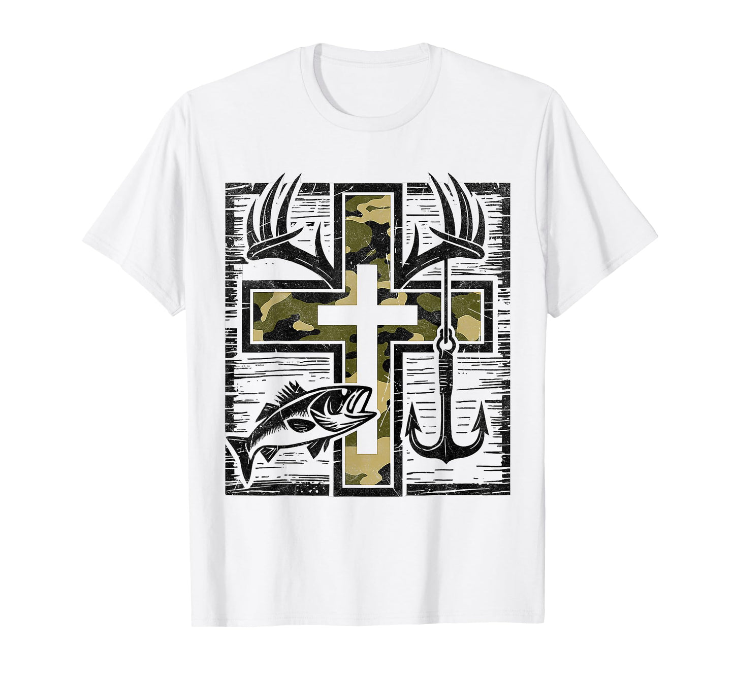Faith Fishing Hunting Camo Cross Bass Hook Christian Gifts T-Shirt