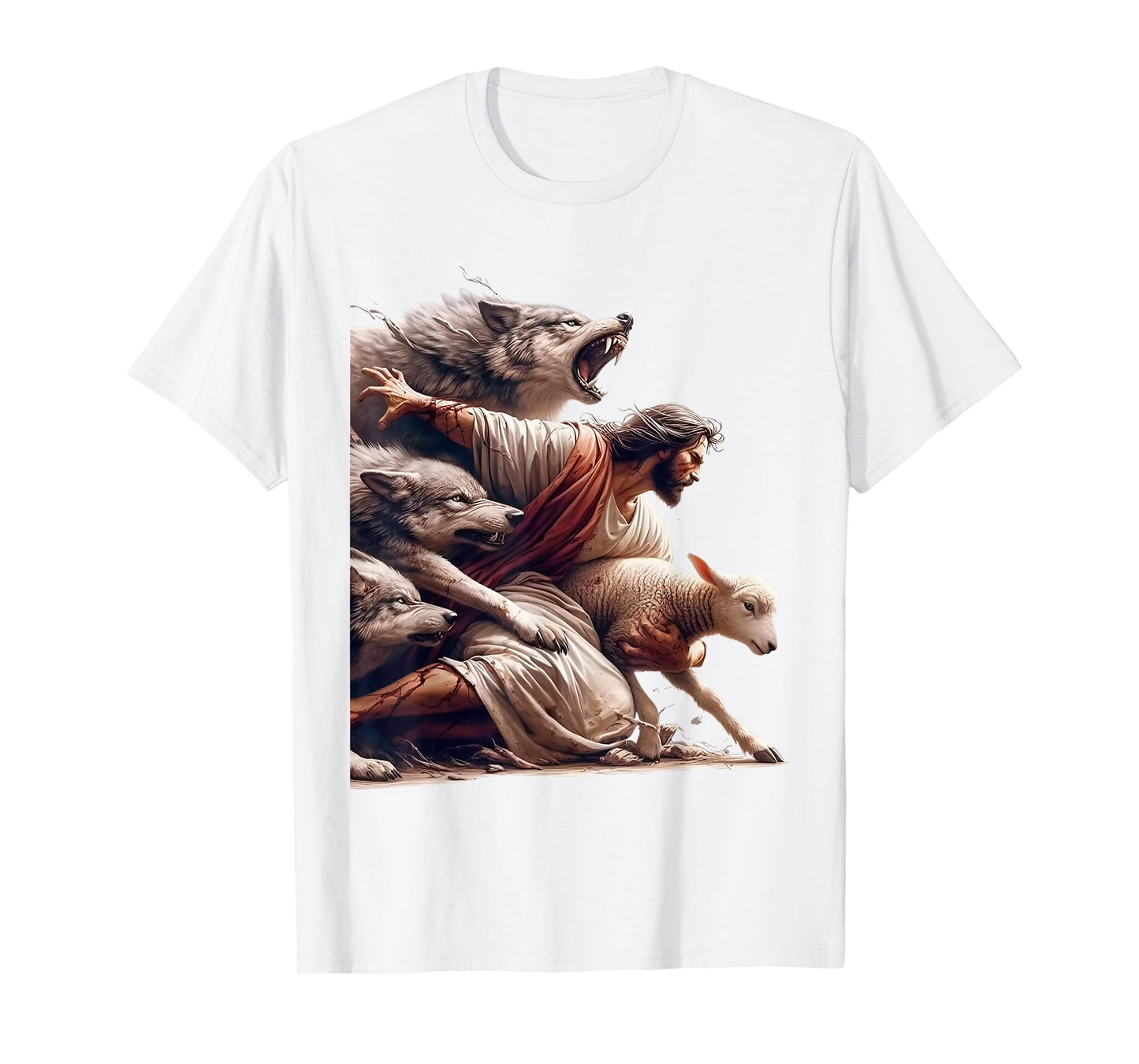 Jesus Protects The Lamb From Wolves - Christian God Jesus T-Shirt