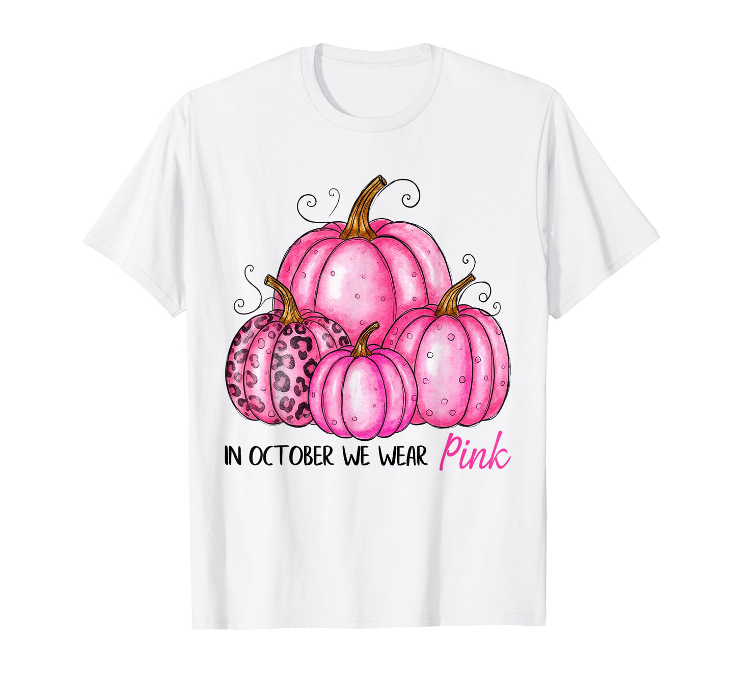 Bow Tie Pumpkin in October We Wear Pink Ribbon Breast Cancer T-Shirt