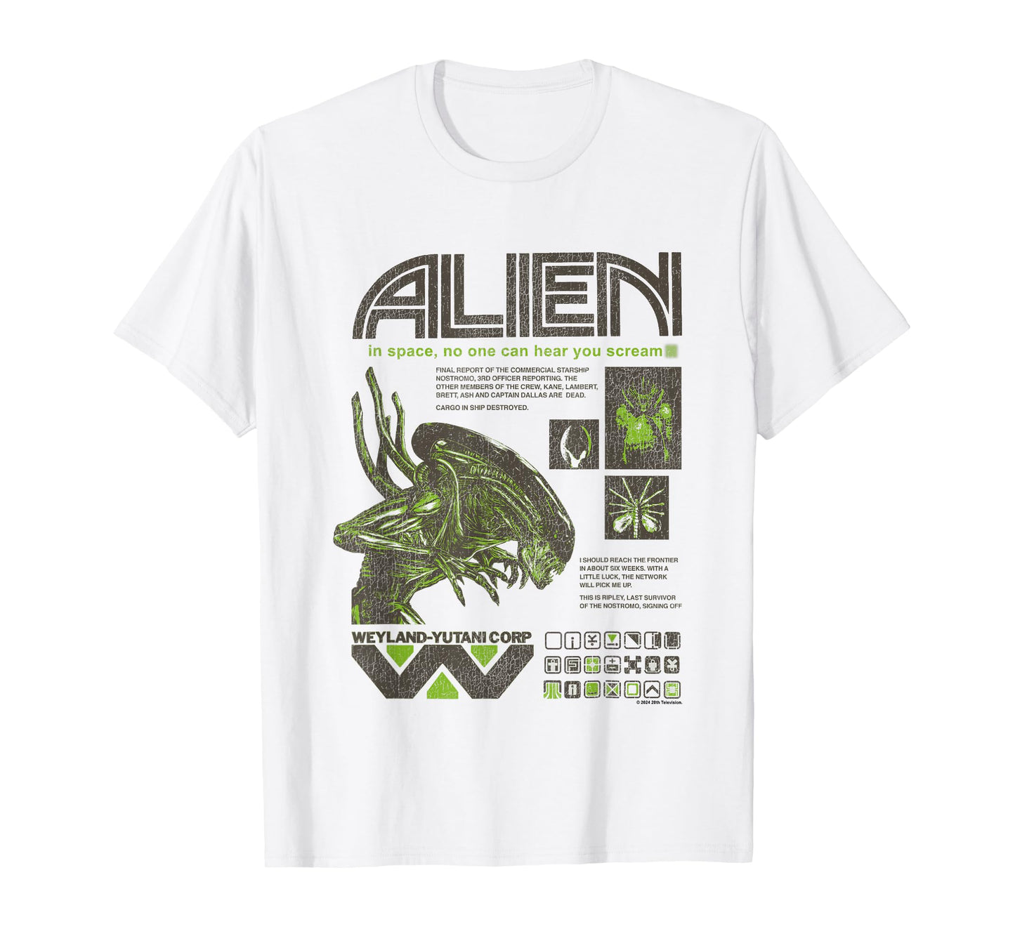 Aliens Iconic Quotes Collage Distressed Big Chest Text Logo T-Shirt
