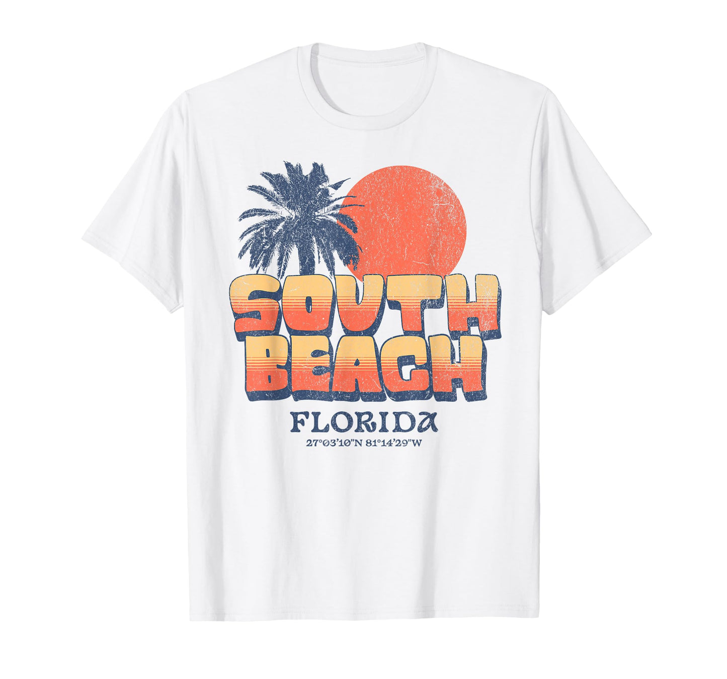 South Beach Miami Florida Retro Sunset Palm Tree Vintage T-Shirt