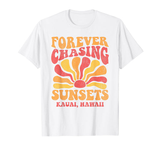 Forever Chasing Sunsets Kauai Beach Hawaii 70s Retro T-Shirt