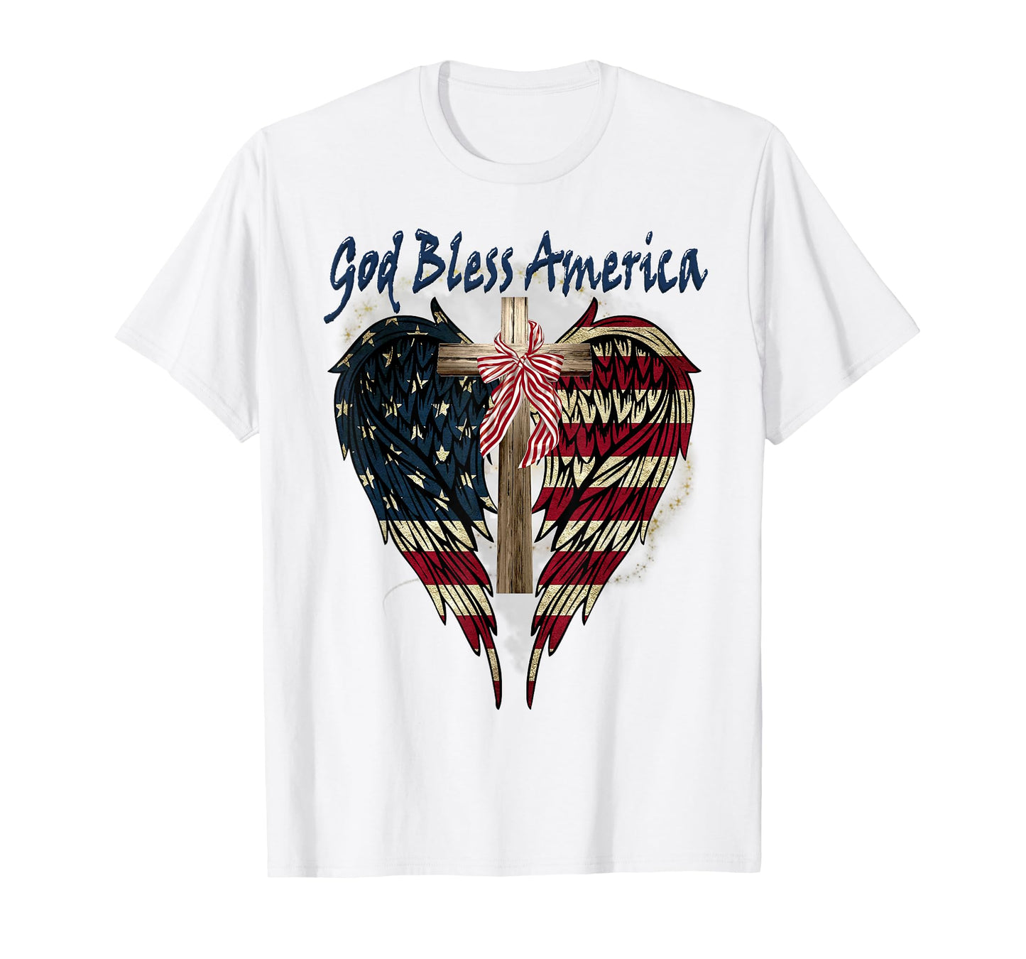 Patriotic American Flag Cross God Bless America 4th July T-Shirt for Women Kids Men