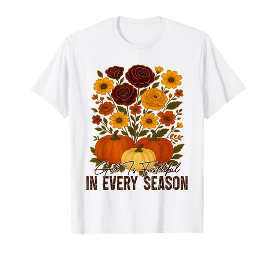 God is Faithful in Every Season Christian Fall Boho Floral T-Shirt