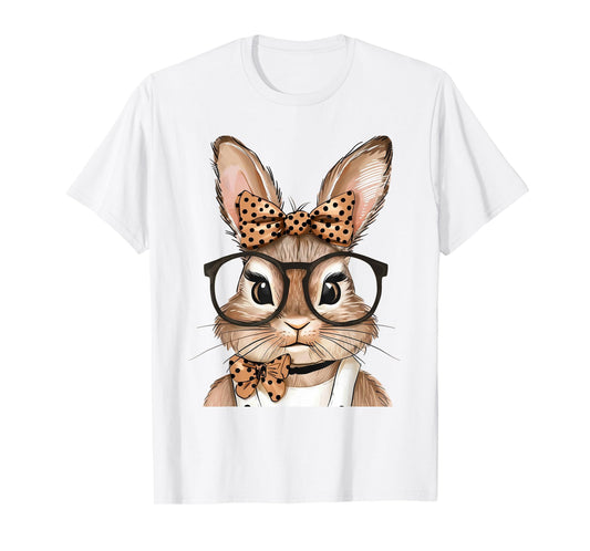 Cute Bunny With Glasses Rabbit Easter Day Women Girls Kids T-Shirt