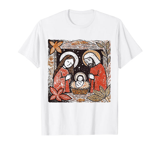 Jesus Christmas Boho Floral Nativity Scene Christian Women T-Shirt