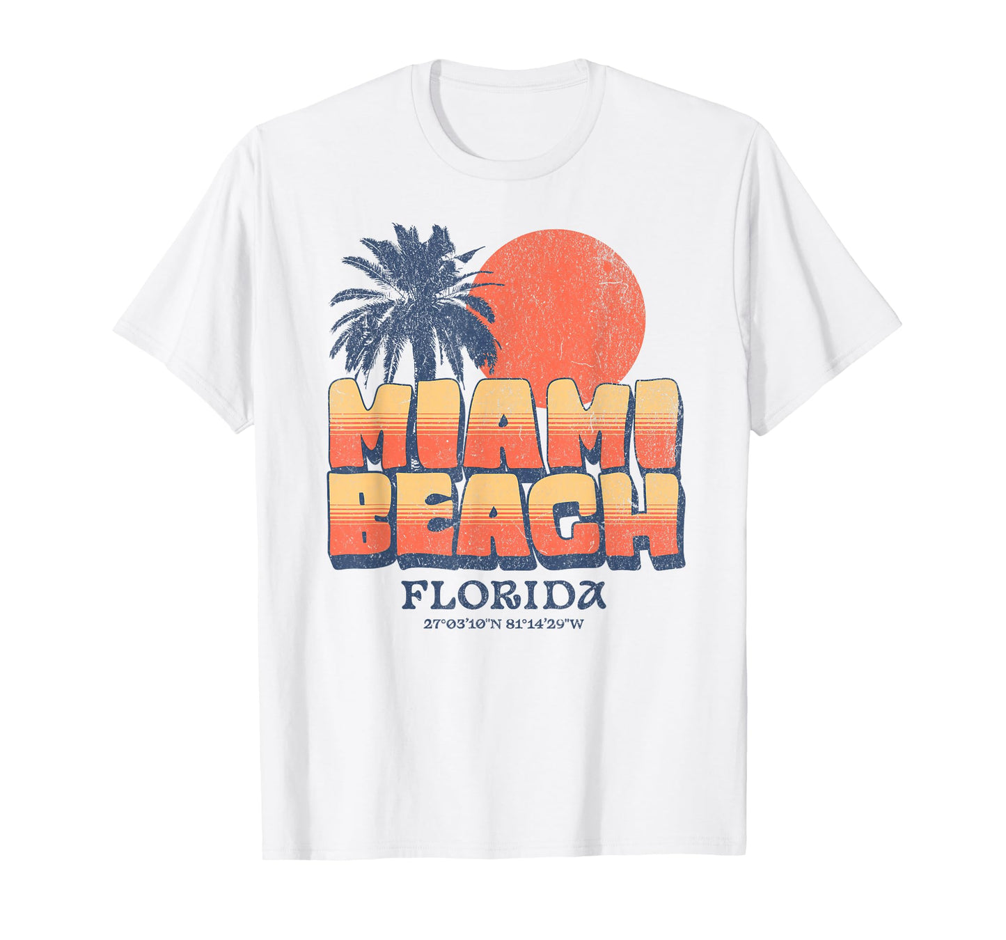 Miami Beach Florida Retro Sunset Palm Tree Vintage Vacation T-Shirt