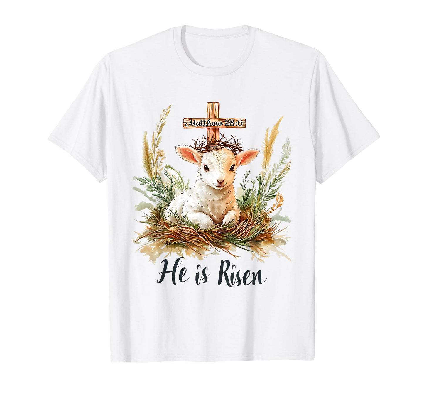 He Is Risen Lamb Matthew 28:6 Christian Jesus Bible Verses T-Shirt