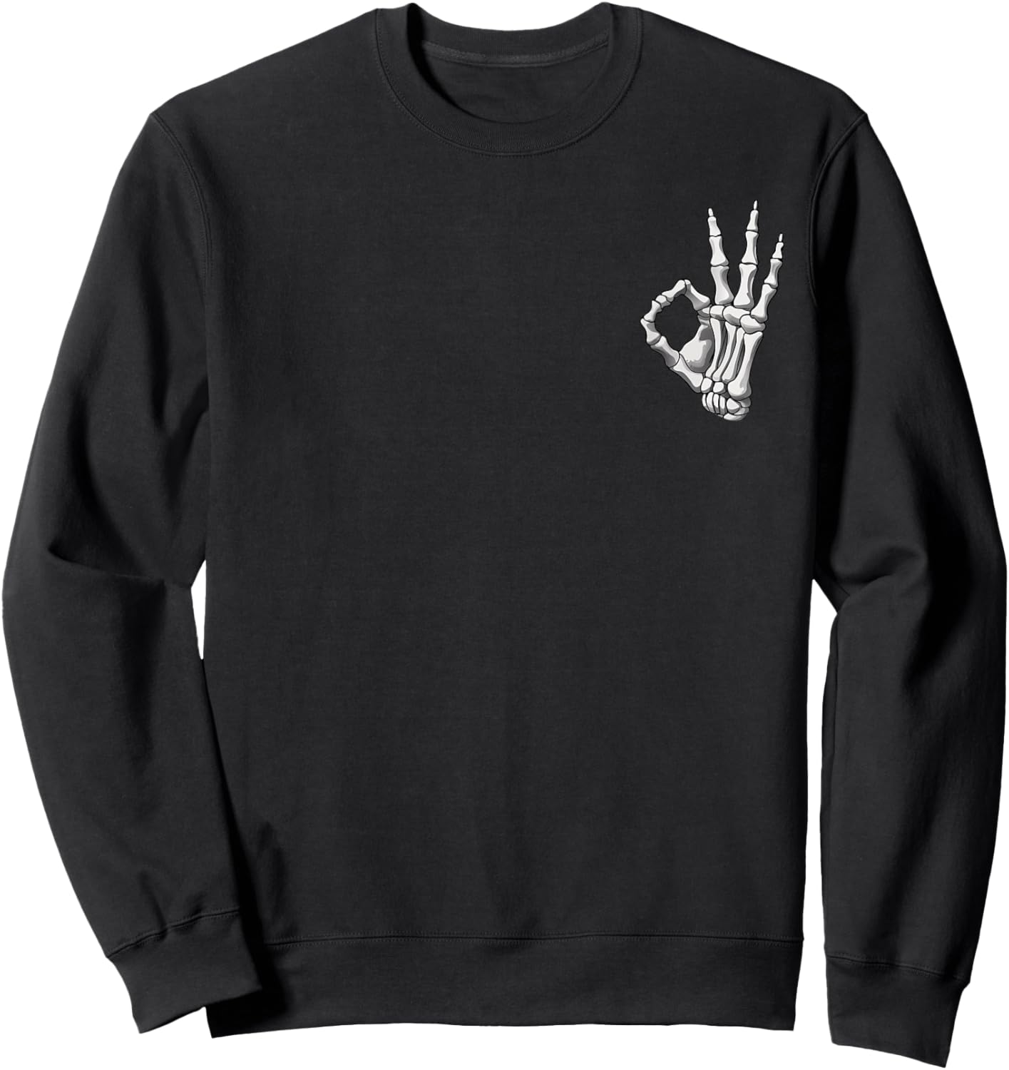 Skeleton Hand OK Sign Retro Halloween Pocket Men Women Girl Sweatshirt - Sweatshirt | Black