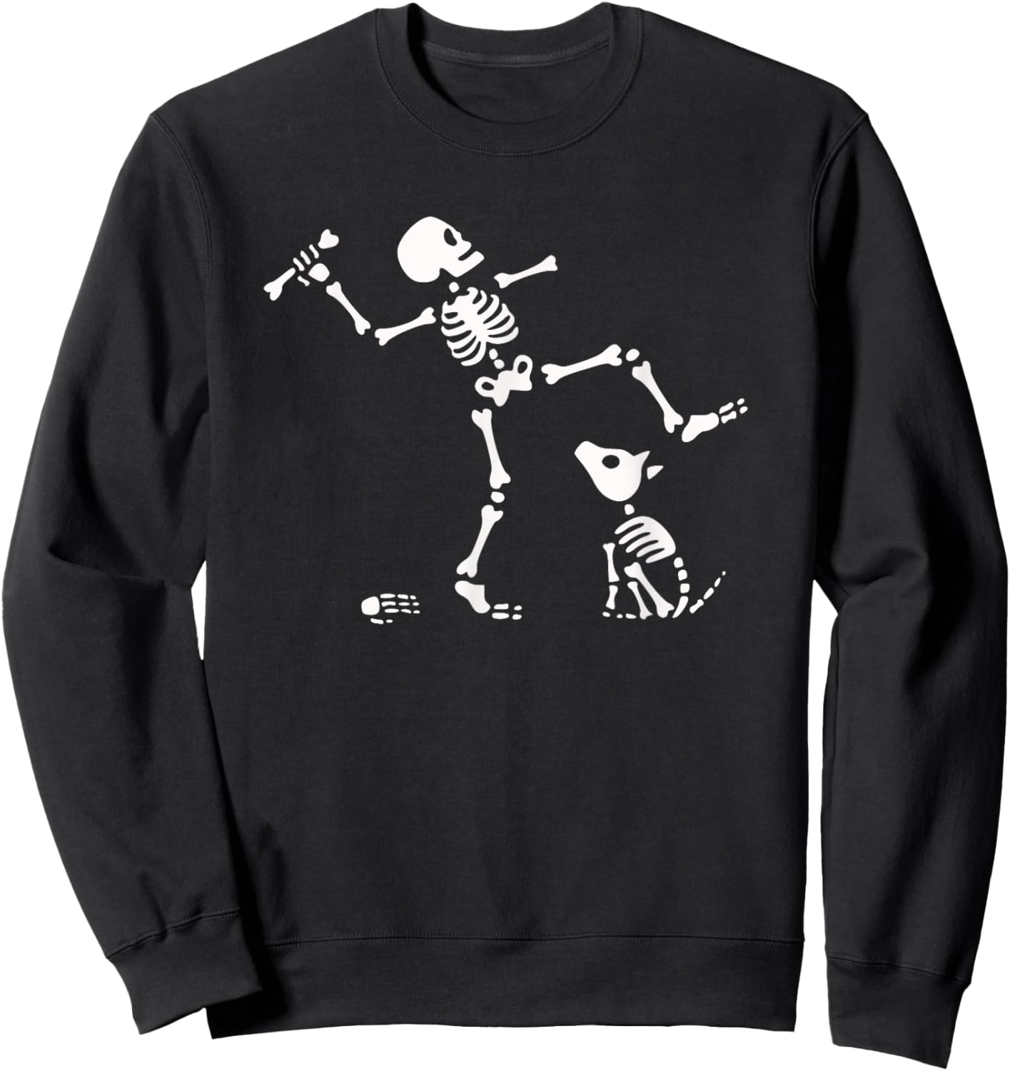 Halloween Dog, Funny Skeleton, Skeleton Chasing Dog Sweatshirt - Sweatshirt | Black