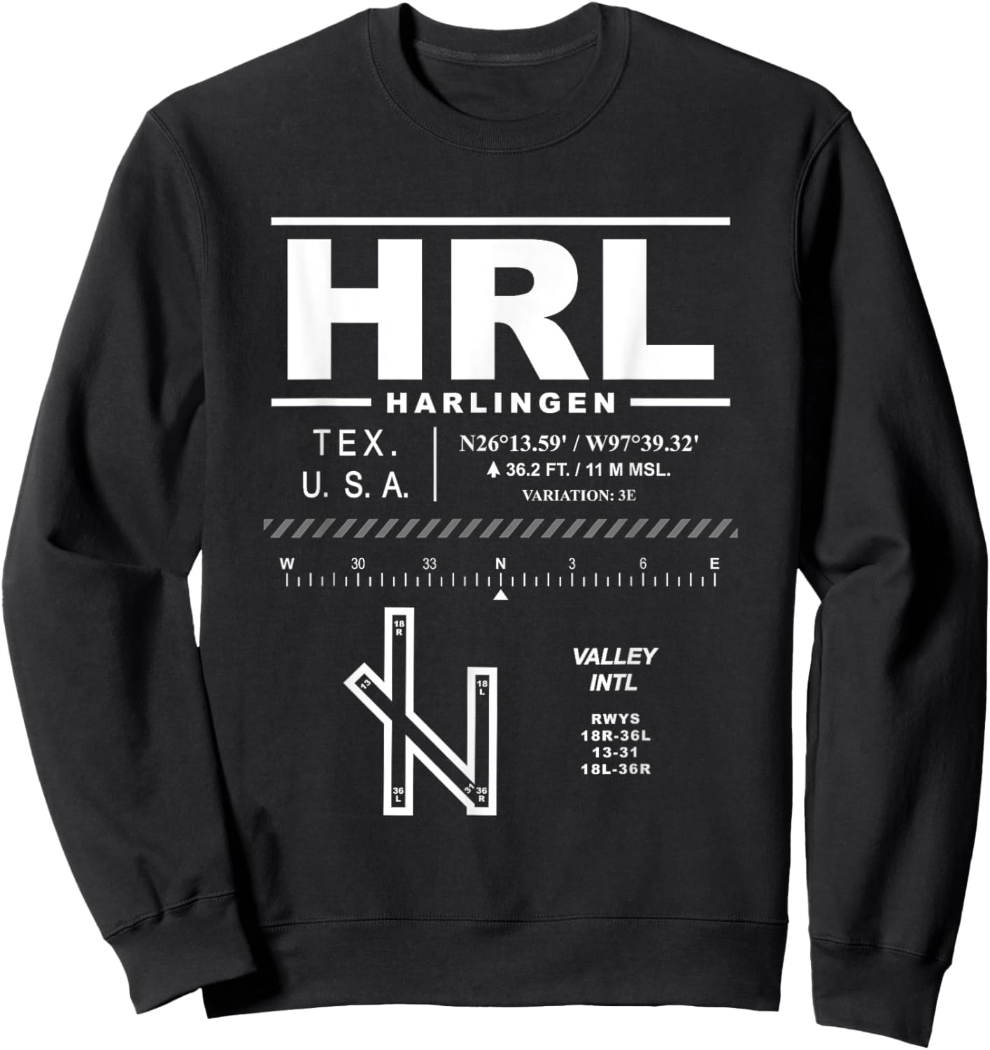 Valley International Airport Harlingen Texas HRL Sweatshirt - Sweatshirt | Black