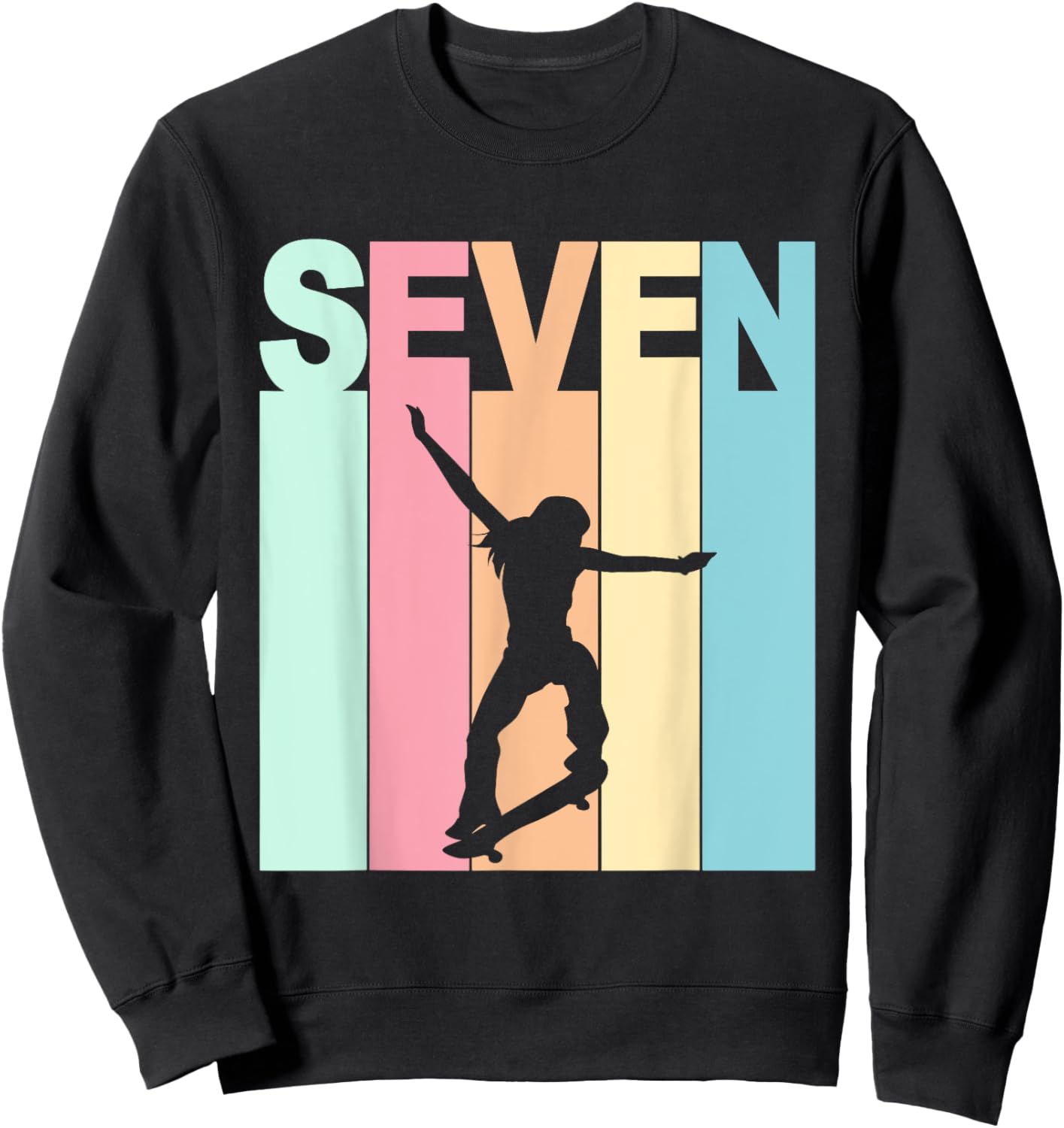 Vintage 7th Birthday Skateboard Theme 7 Years Old Skater Sweatshirt - Sweatshirt | Black