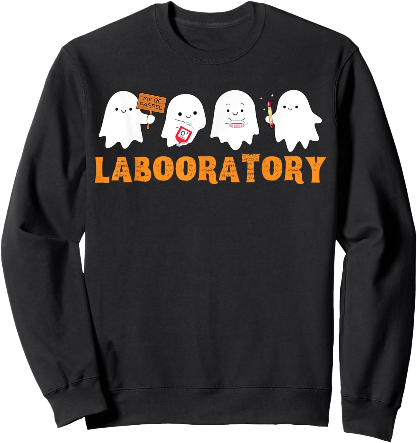 Labooratory Cute Ghost Halloween Laboratory Lab Scientist Sweatshirt - Sweatshirt | Black