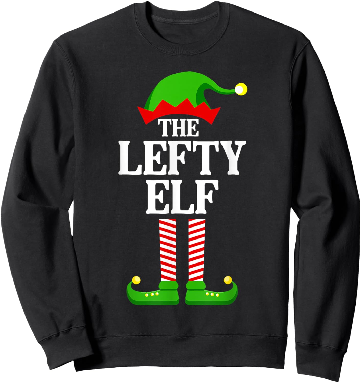 Lefty Elf Family Matching Group Funny Christmas Sweatshirt - Sweatshirt | Black