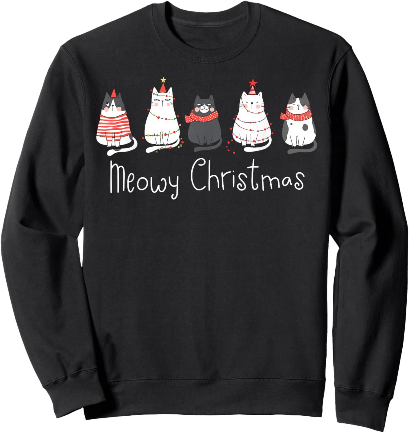 Meowy Catmas Cat Christmas Cute Cats Lover Santa Hat Xmas Sweatshirt - Sweatshirt | Black