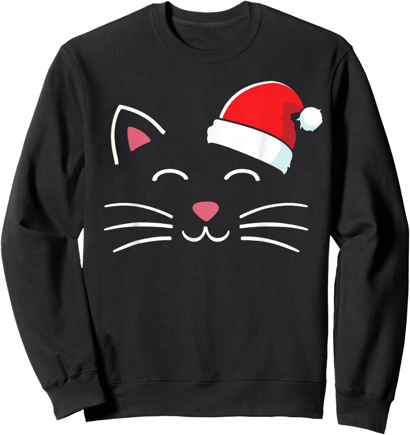 Funny cat face with santa hat for merry christmas Men Women Kids Sweatshirt - Sweatshirt | Black