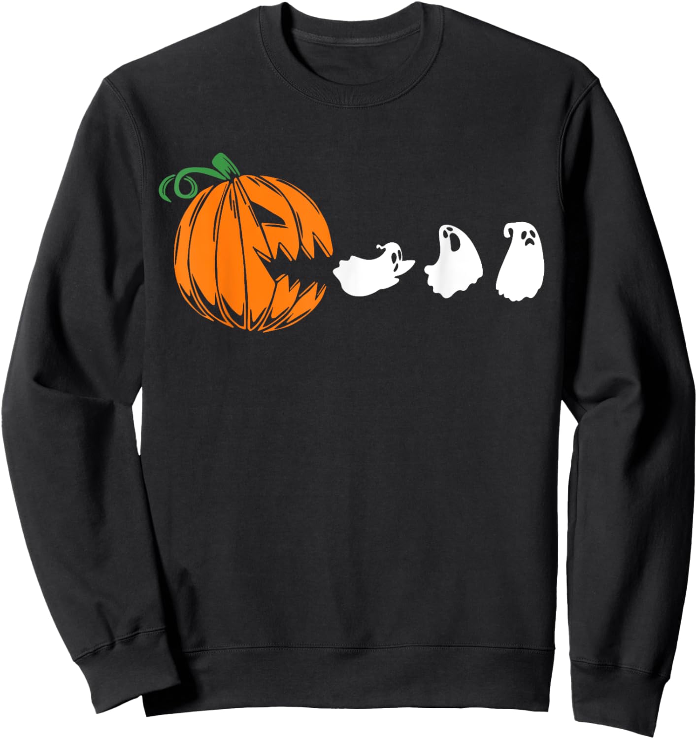 Funny Halloween Pumpkin Eating Ghost, Gamer Men Women Kids Sweatshirt - Sweatshirt | Black