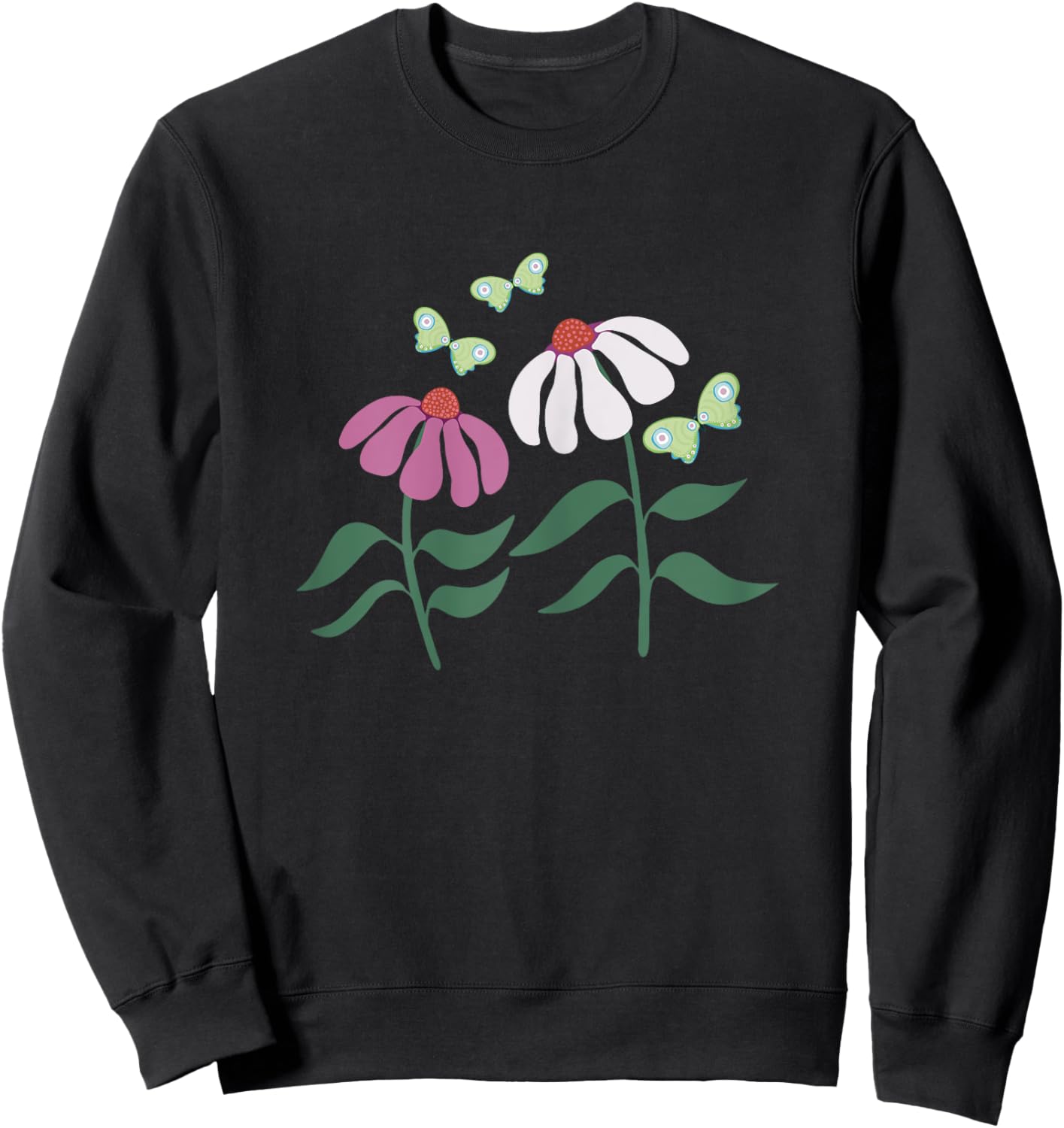 Coneflower and Butterflies - Women, Girls - Black - X-Small - Short Sleeve Sweatshirt - Sweatshirt | Black
