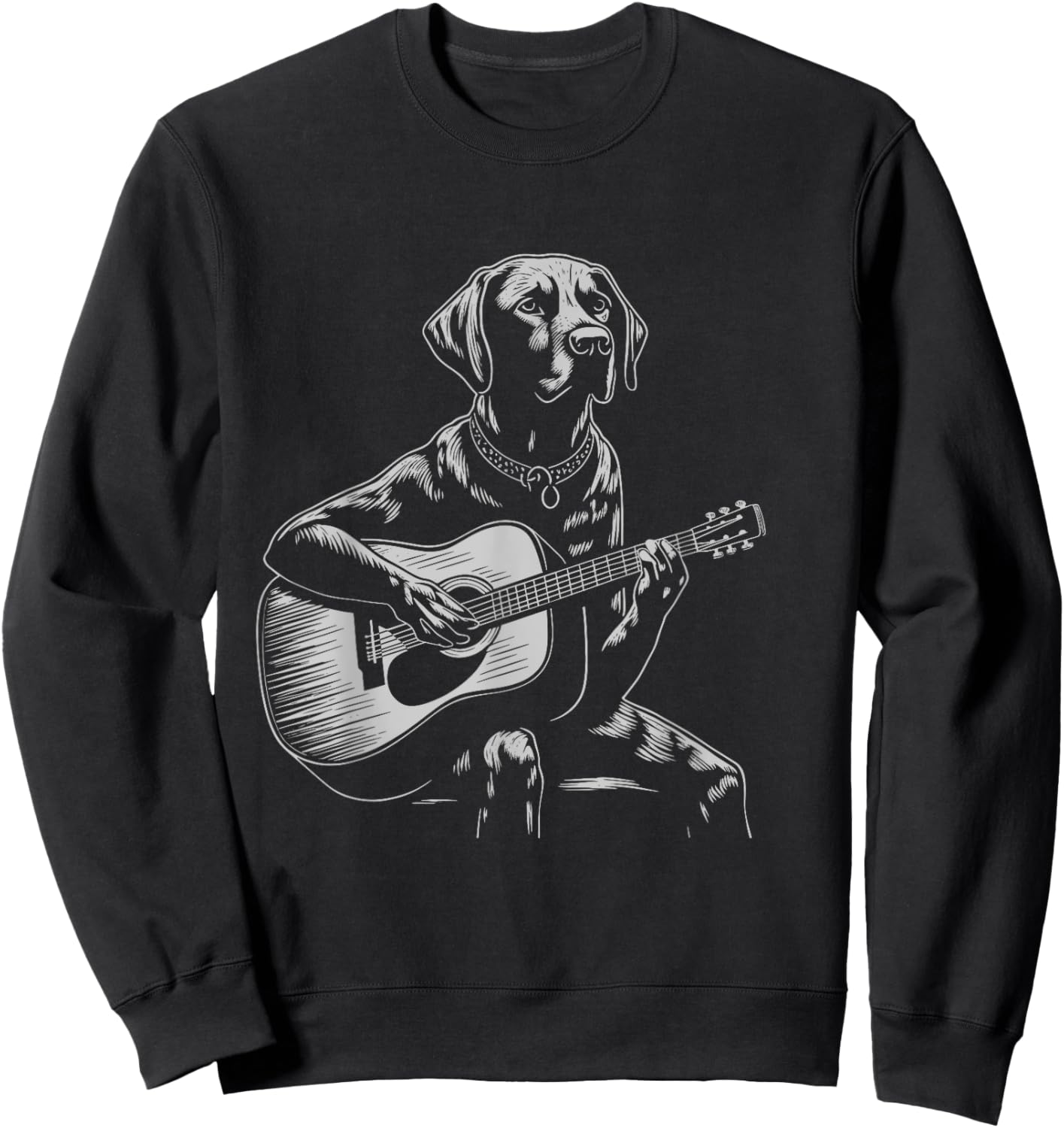 Funny Black Labrador Acoustic Guitar Music Lover Men Women Sweatshirt - Sweatshirt | Black