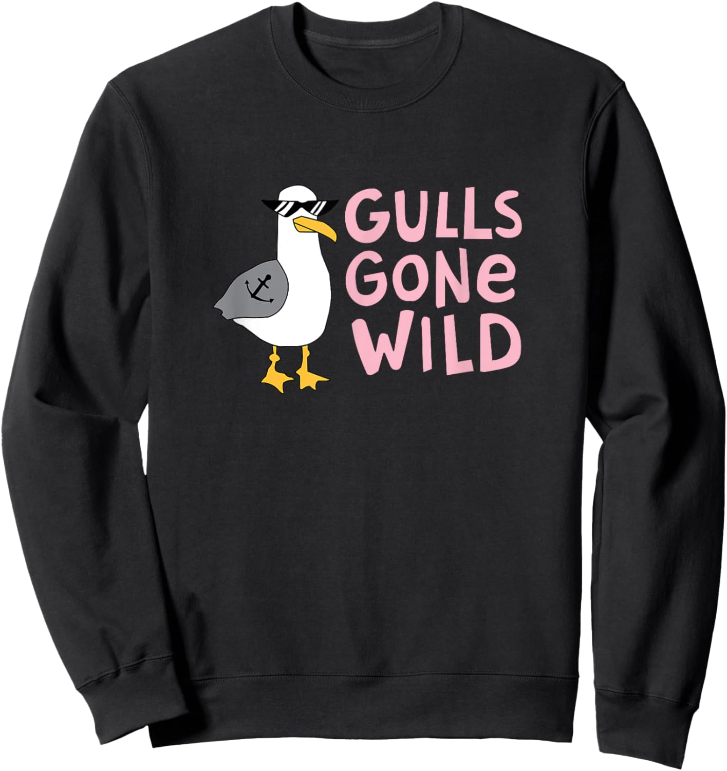 Funny Seagull wtih Achor Tattoo & Sunglasses,Gulls Gone Wild Sweatshirt - Sweatshirt | Black
