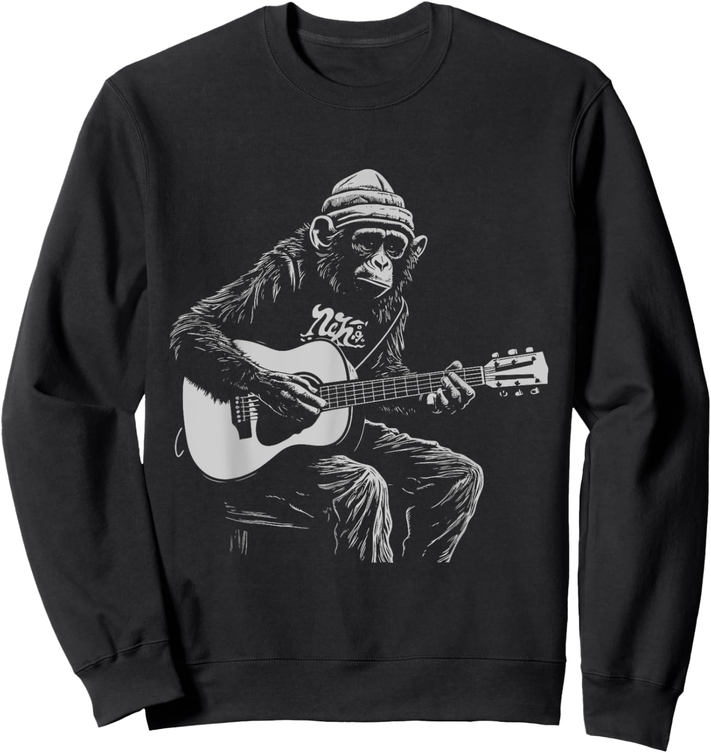 Funny Monkey Acoustic Guitar Music Lover Men Women Kids Sweatshirt - Sweatshirt | Black