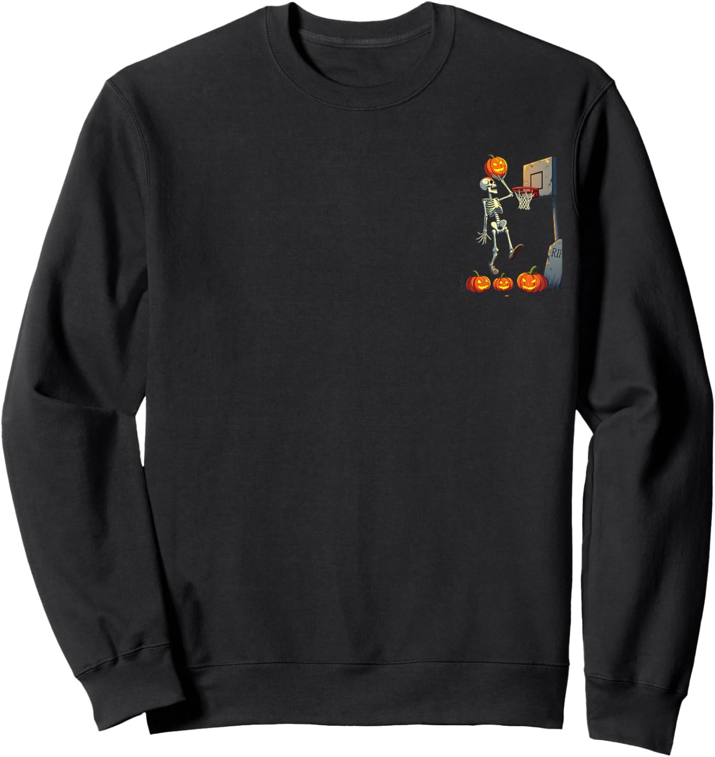 Skeleton Pumpkin Basketball Halloween Sweatshirt - Sweatshirt | Black