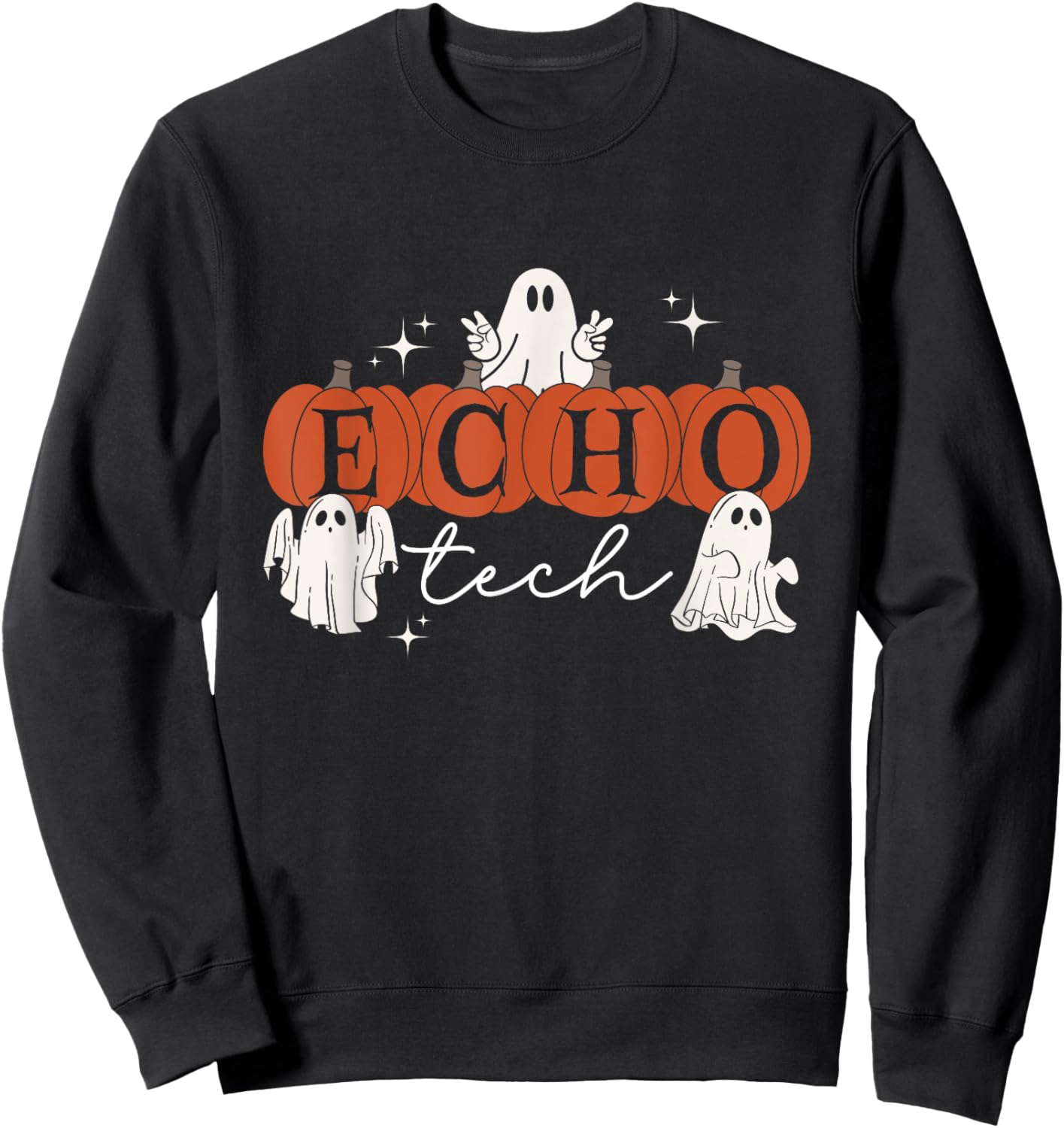 Ghost Cardiac Sonographer Pumpkin Halloween Echo Tech CVICU Sweatshirt - Sweatshirt | Black