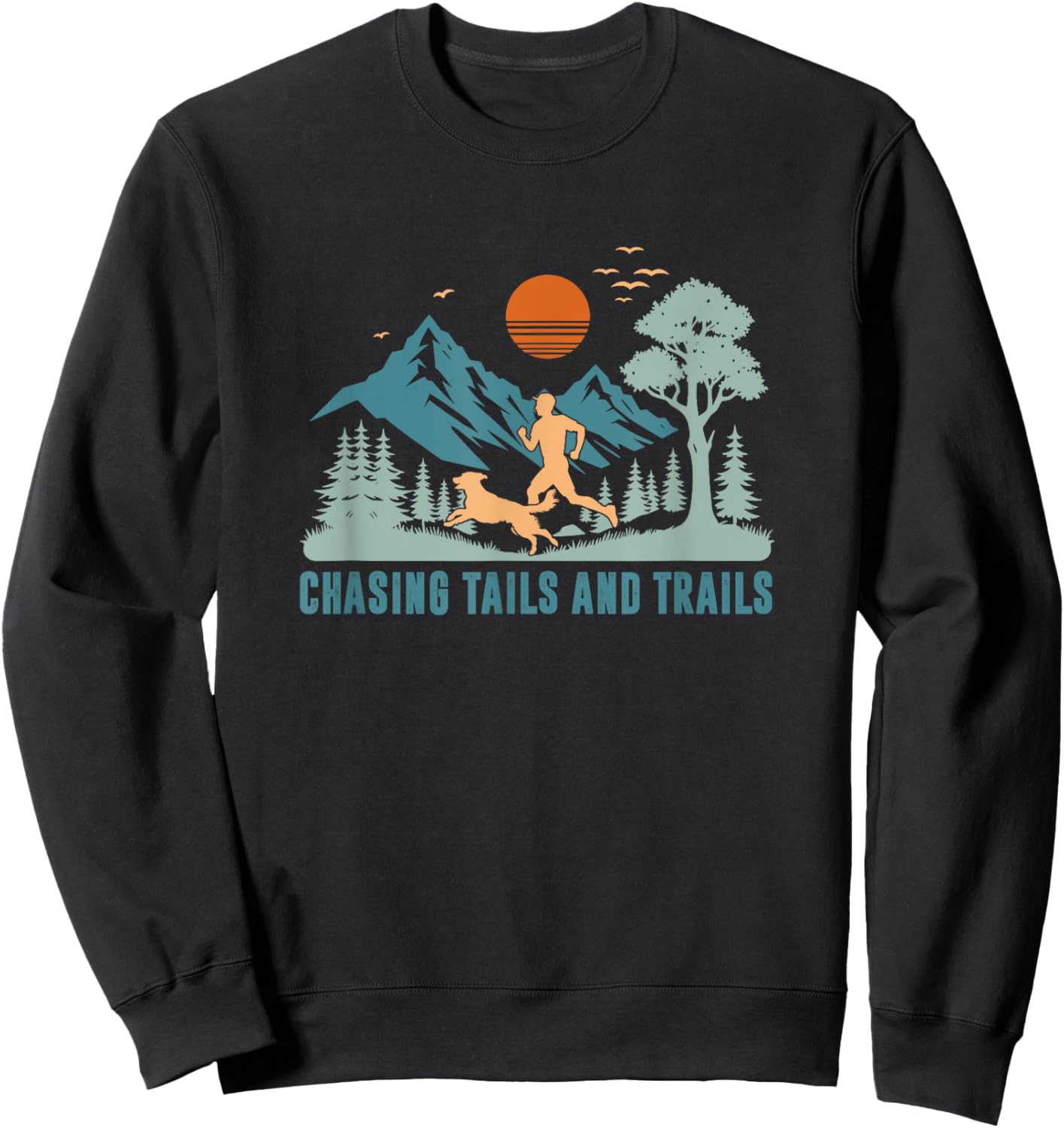 Chasing Tails And Trails, Trail Running with Dog Women Kids Sweatshirt - Sweatshirt | Black