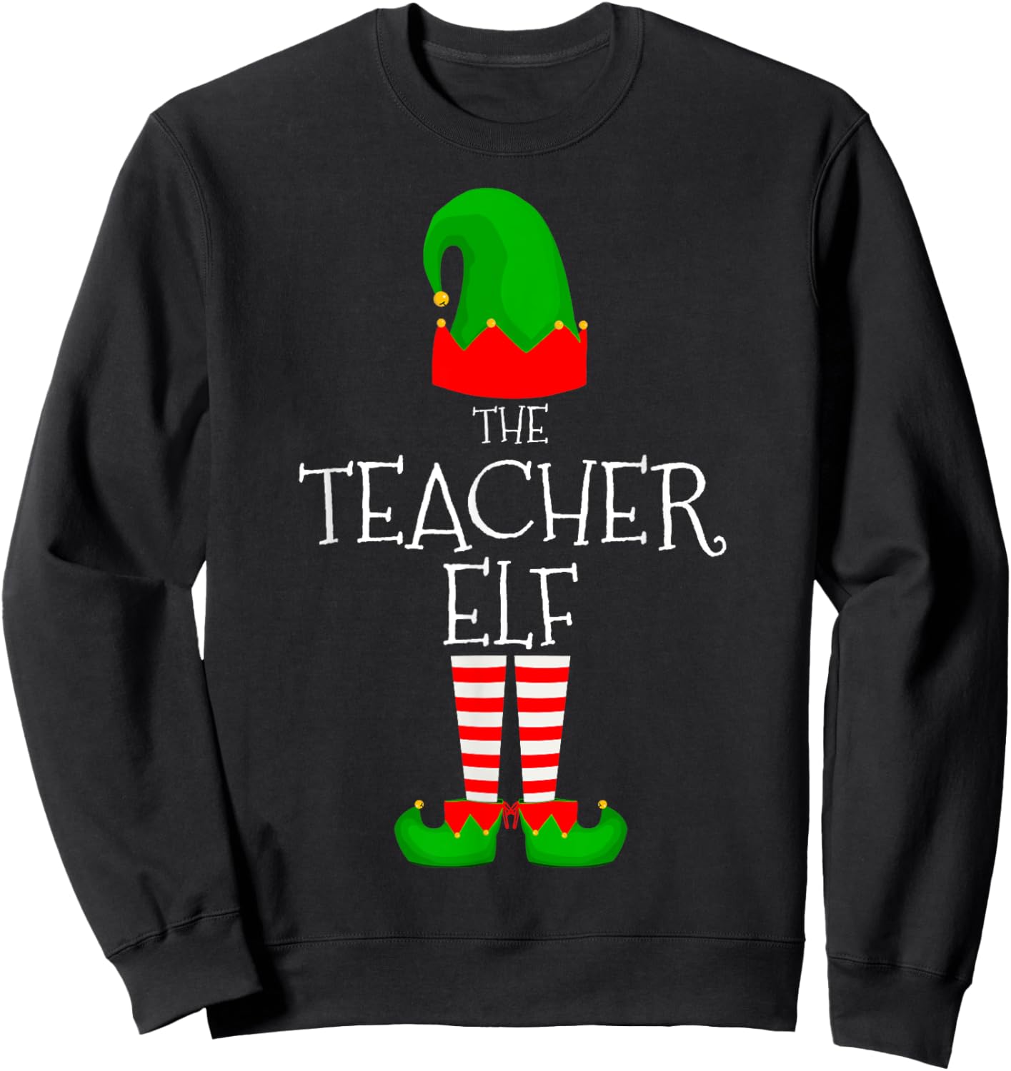 Teacher Elf Family Matching Group Funny Christmas Elves Sweatshirt - Sweatshirt | Black