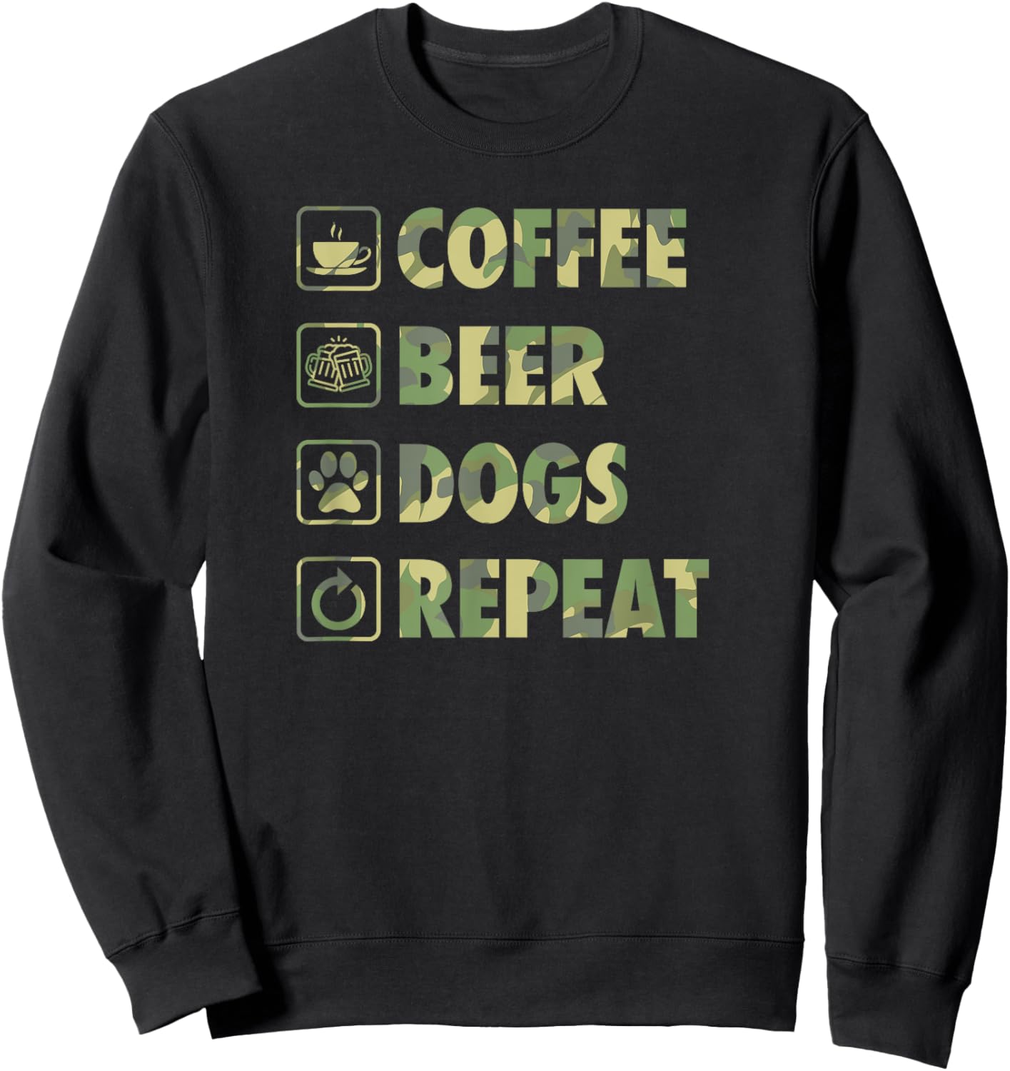 Coffee Beer Dogs Repeat Life Simple Basic Beer Icons Sweatshirt - Sweatshirt | Black