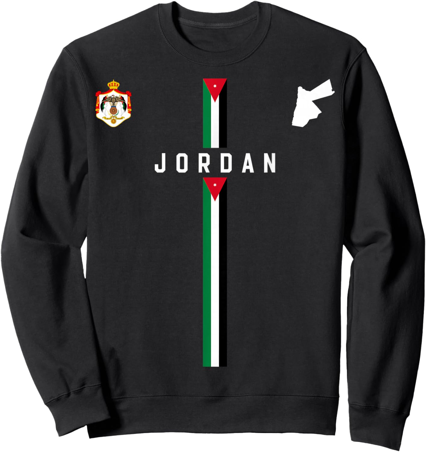 Jordan Flag, Silhouette map of Jordan, Coat of arms Sweatshirt - Sweatshirt | Black