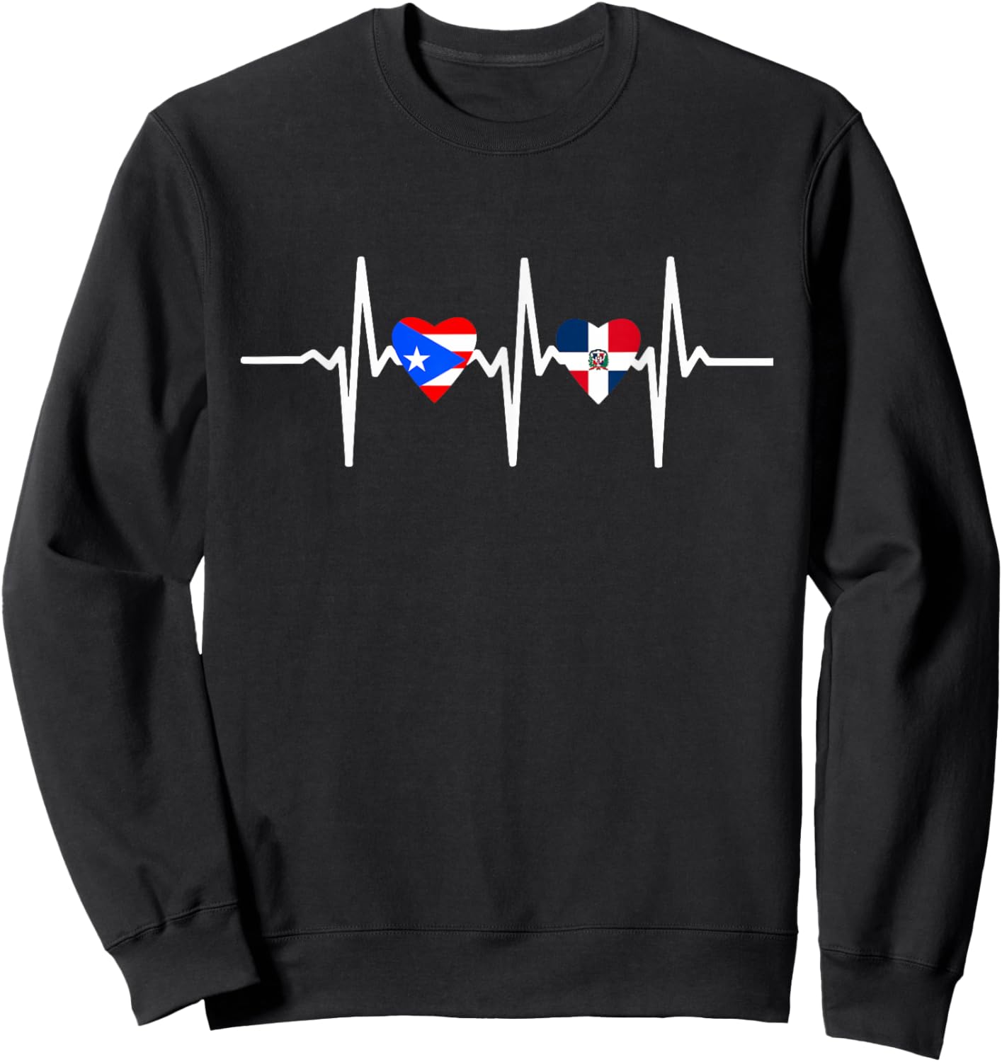 Half Dominican and Puerto Rican Rico Flag DominiRican Heart Sweatshirt - Sweatshirt | Black