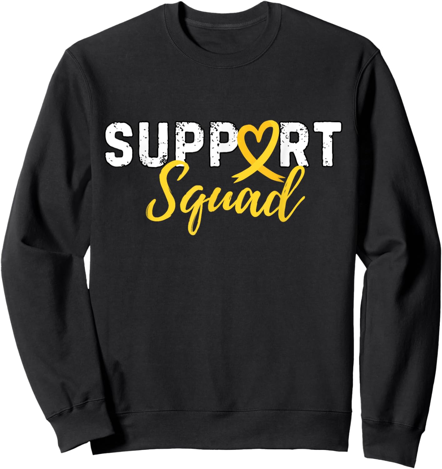 Support Squad Sarcoma Cancer Love Heart Yellow Ribbon Retro Sweatshirt - Sweatshirt | Black