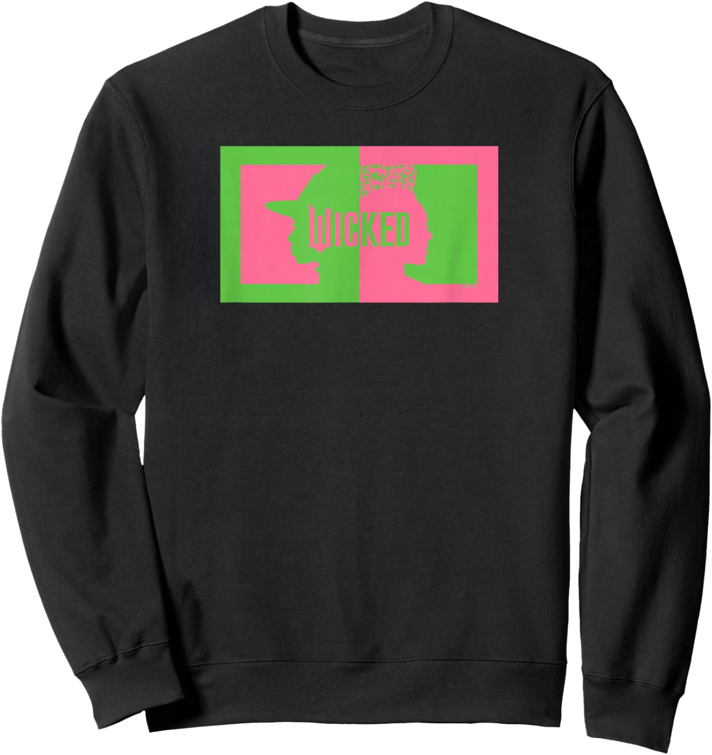 Wicked Elphaba & Glinda Silhouettes -Kids Black Cotton 100% Classic Fit Crew Collar Short Sleeve Sweatshirt - Sweatshirt | Black