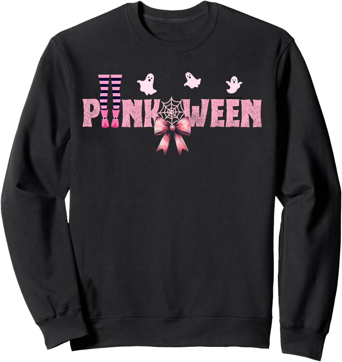 Pinkoween Cute Pink Halloween Merch Witch Legs Ghost Girls Sweatshirt - Sweatshirt | Black