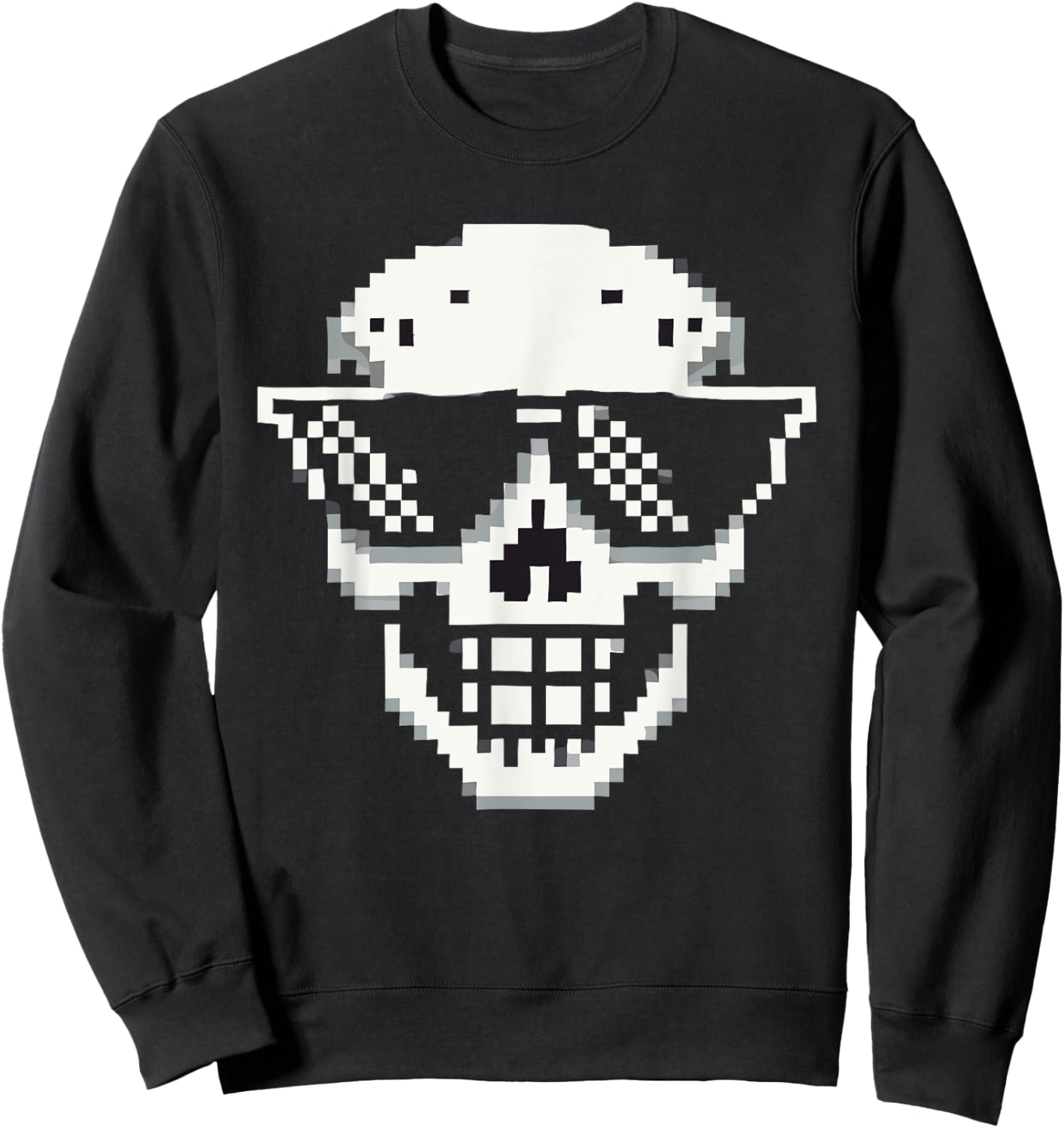 Pixel Cool Skull With Sunglasses Style Sweatshirt - Sweatshirt | Black