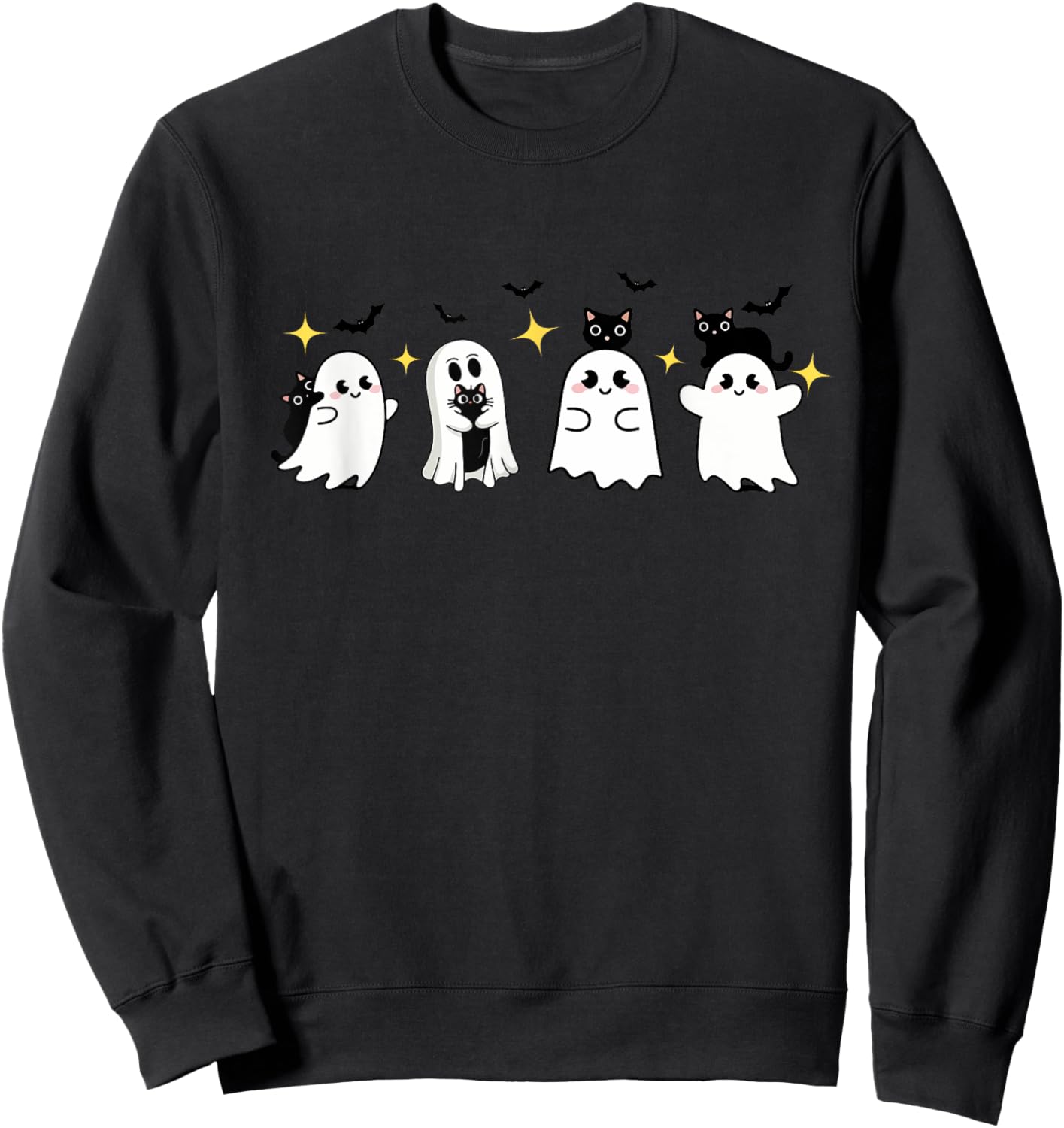 Cute Halloween Ghost with Cat Funny Spooky Cat Lovers Women Sweatshirt - Sweatshirt | Black