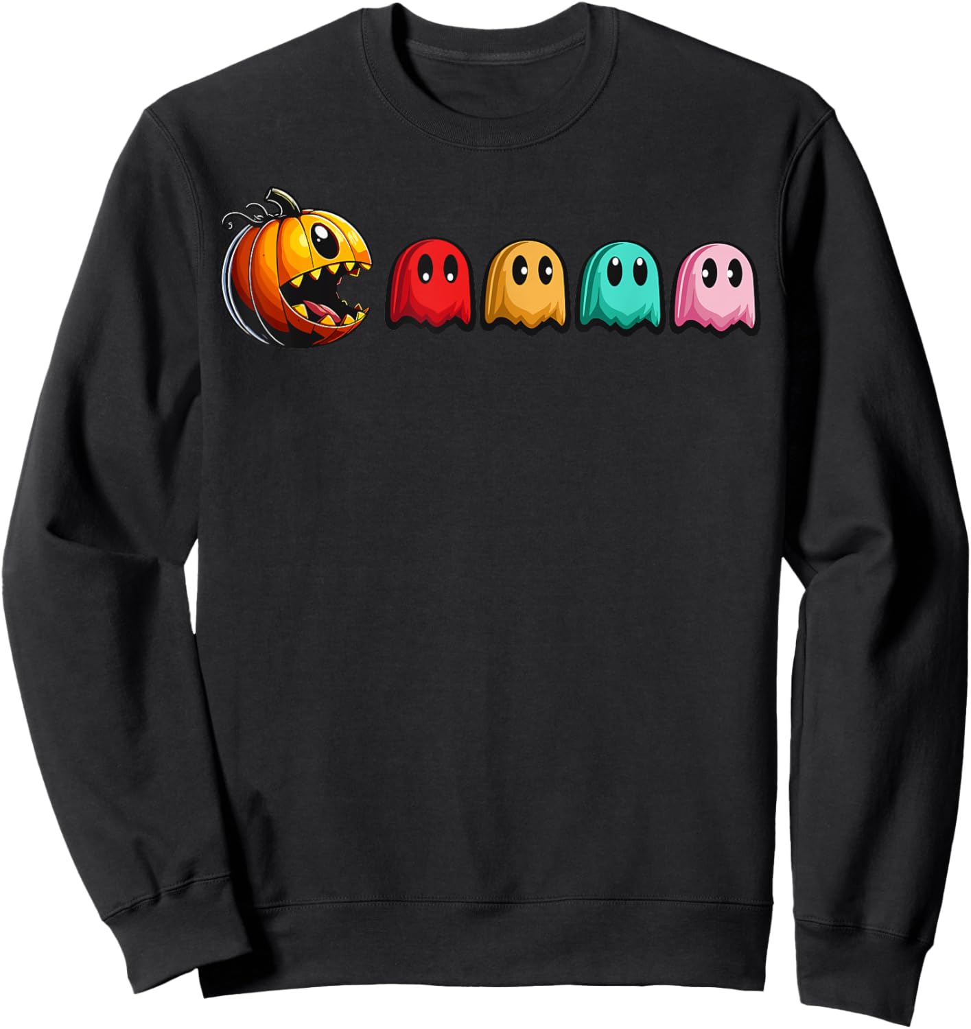 Halloween Pumpkin vs. Ghosts Retro Video Game Sweatshirt - Sweatshirt | Black