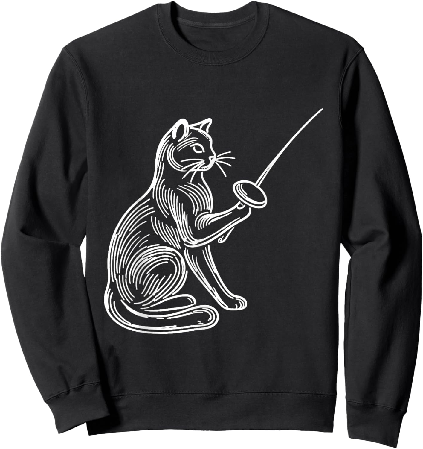 Funny Fencing Cat Shirt Combat Sport Kitten Fencer Cat Lover Men Women Girls Kids Sweatshirt - Sweatshirt | Black
