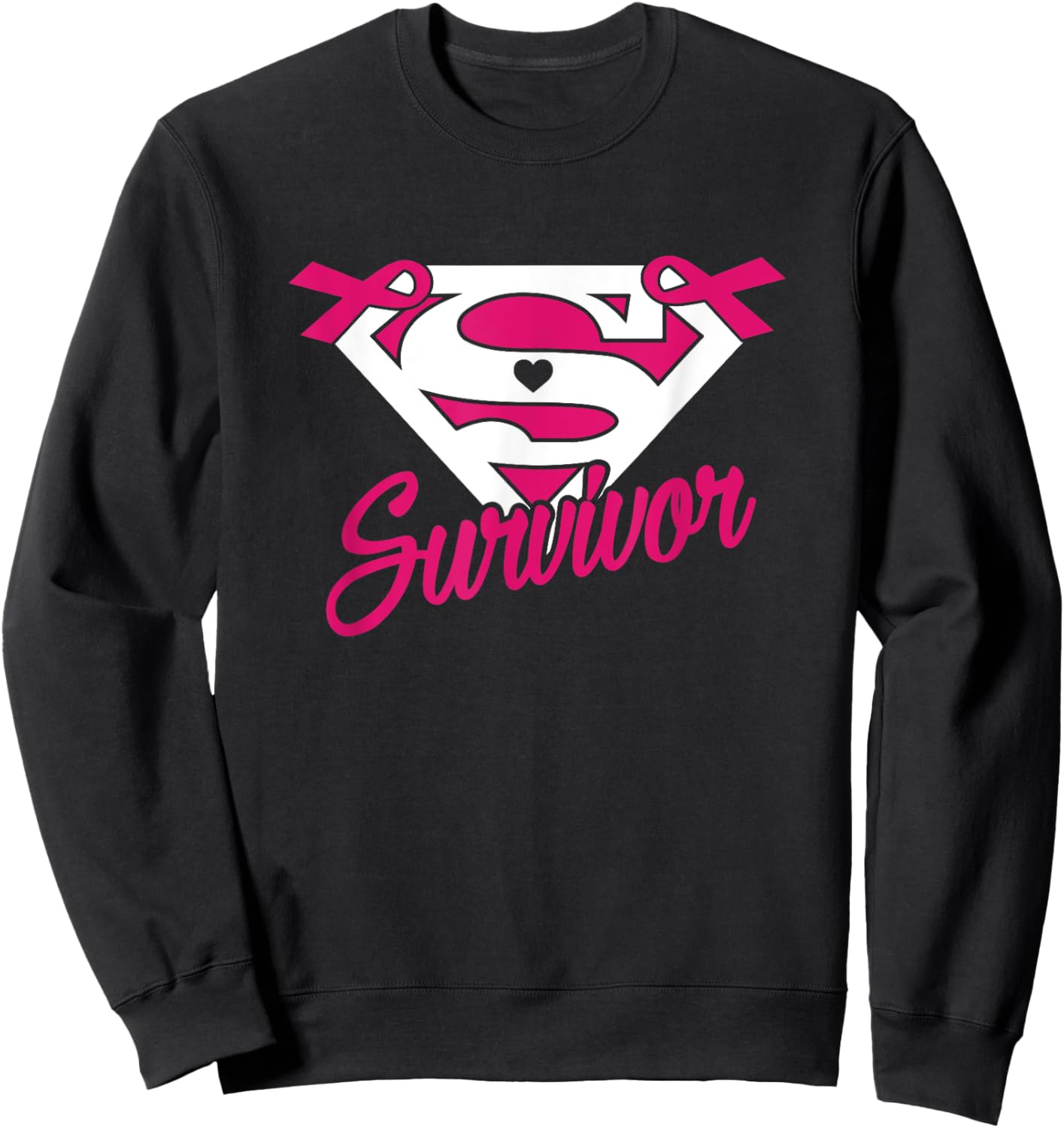 Survivors Superhero Pink Ribbon Breast Cancer Awareness Sweatshirt - Sweatshirt | Black